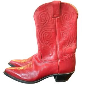 Vintage Tony Lama Red Leather Cowboy Boots Women's Size 9.5 Western Cowgirl
